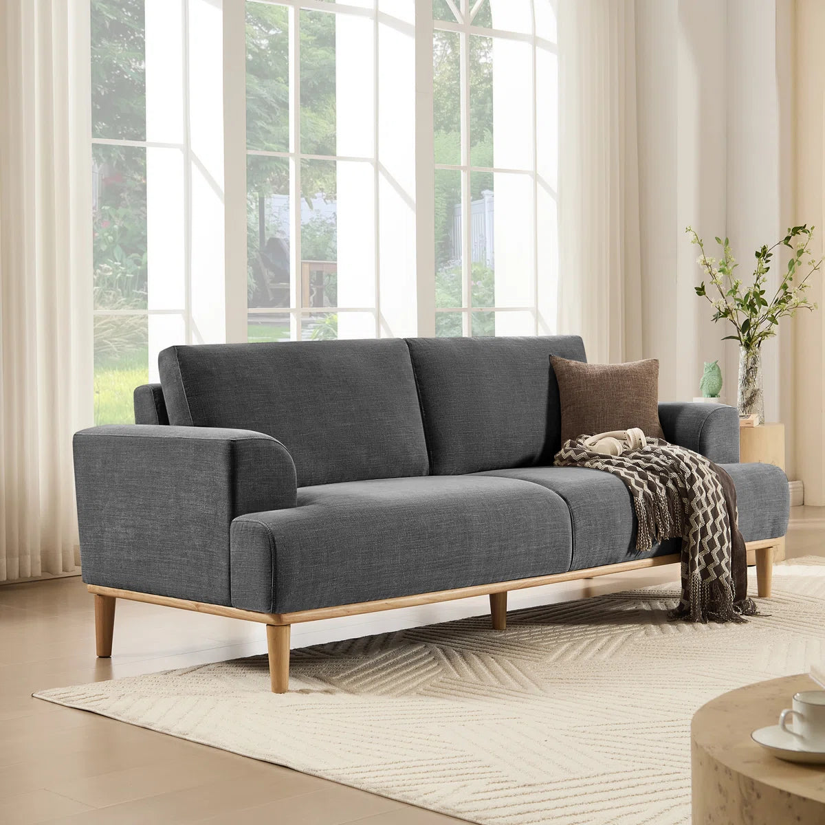Furnishiaa Upholstered Standard 3-Seater Sofa with Solid Wood Legs