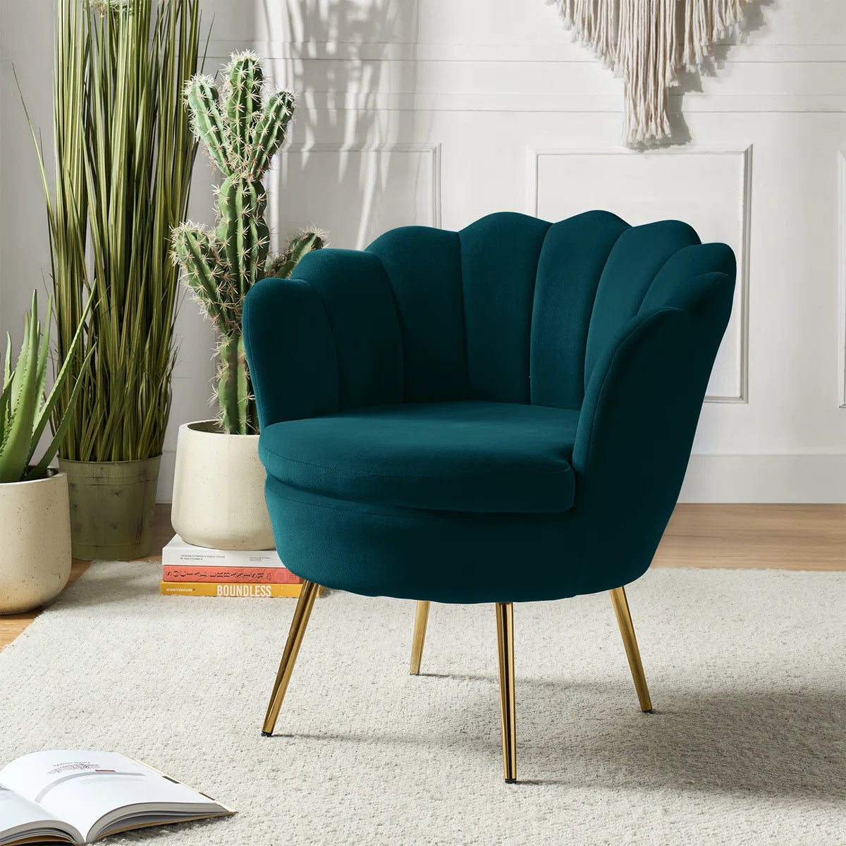 Furnishiaa Velvet Barrel Accent Chair with Gold Metal Legs