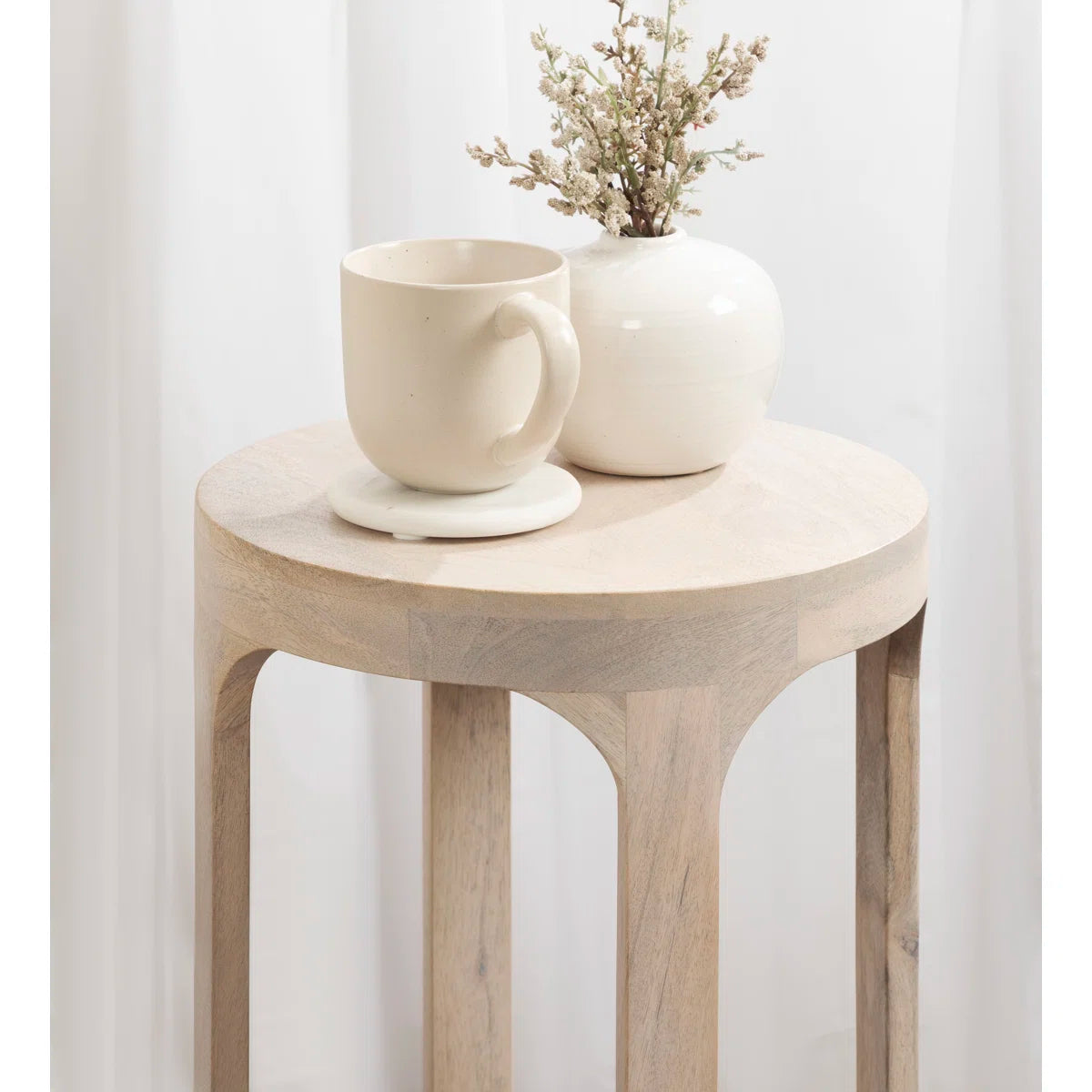 Furnishiaa Solid Sheesham Wood Round End Table with Slatted Base