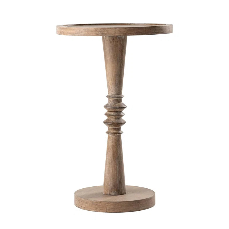 Furnishiaa Rustic Round Pedestal End Table – Solid Sheesham Wood