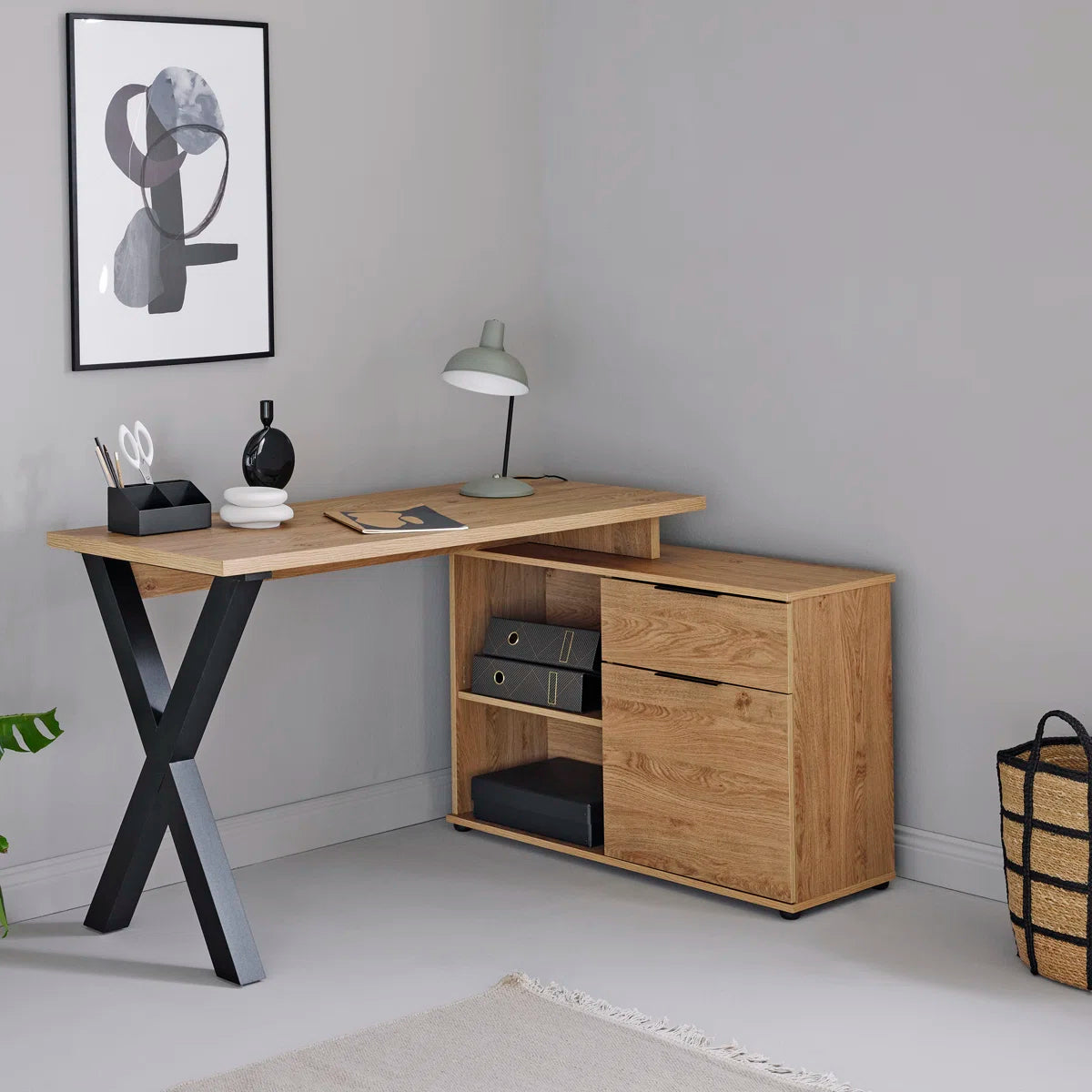 Furnishiaa Solid Sheesham Wood L-Shaped Corner Desk with Storage