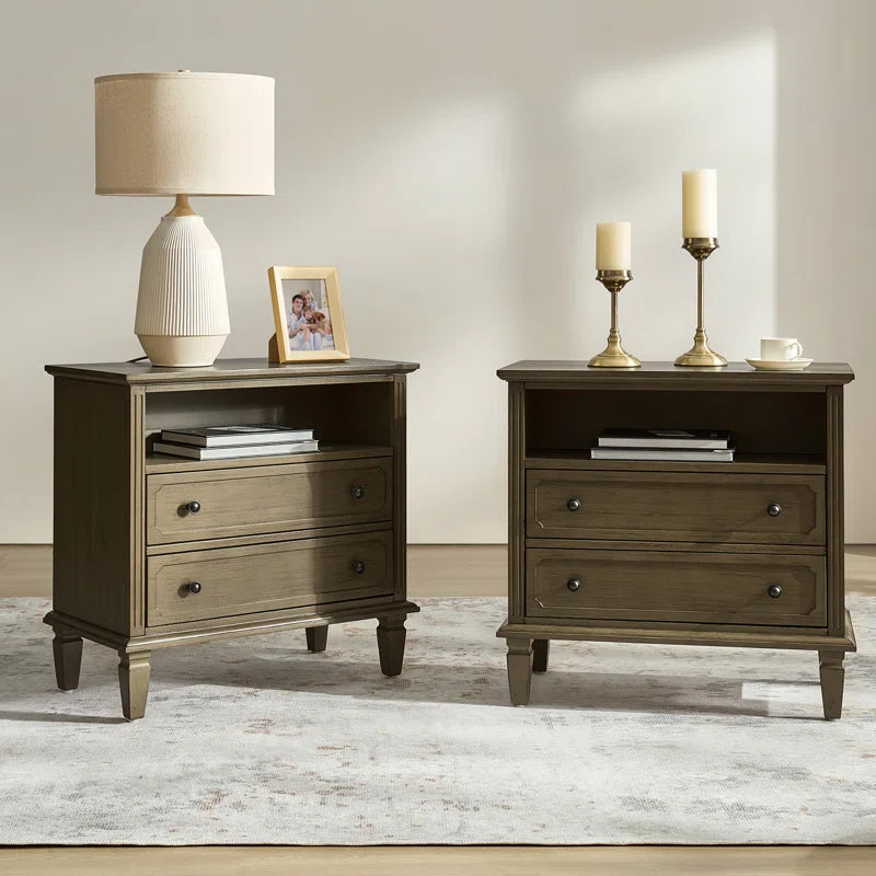 2-Piece Solid Sheesham Wood Nightstand Set with Charging Station – Furnishiaa