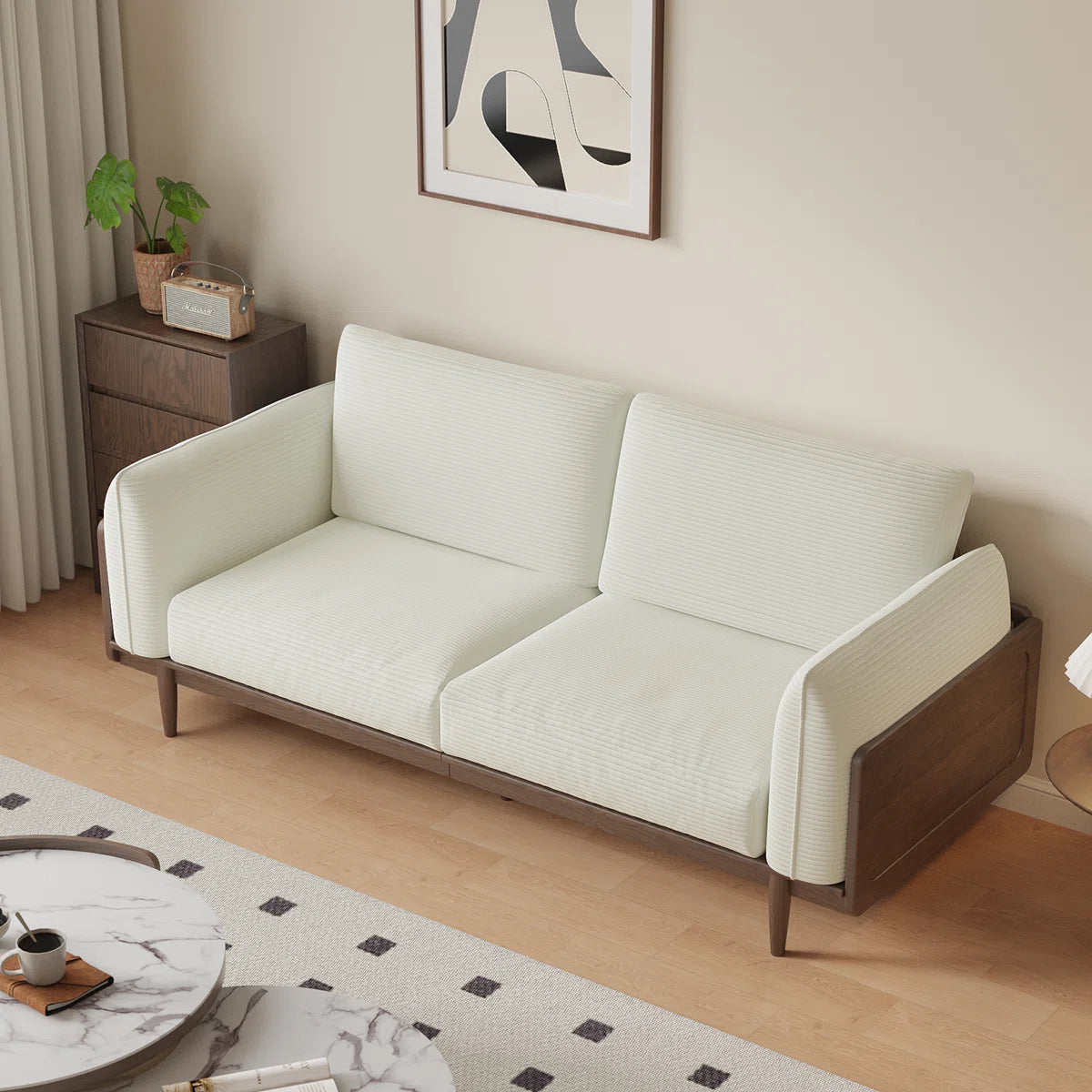 Elegant 3-Seater Corduroy Sofa with Solid Sheesham Wood Frame