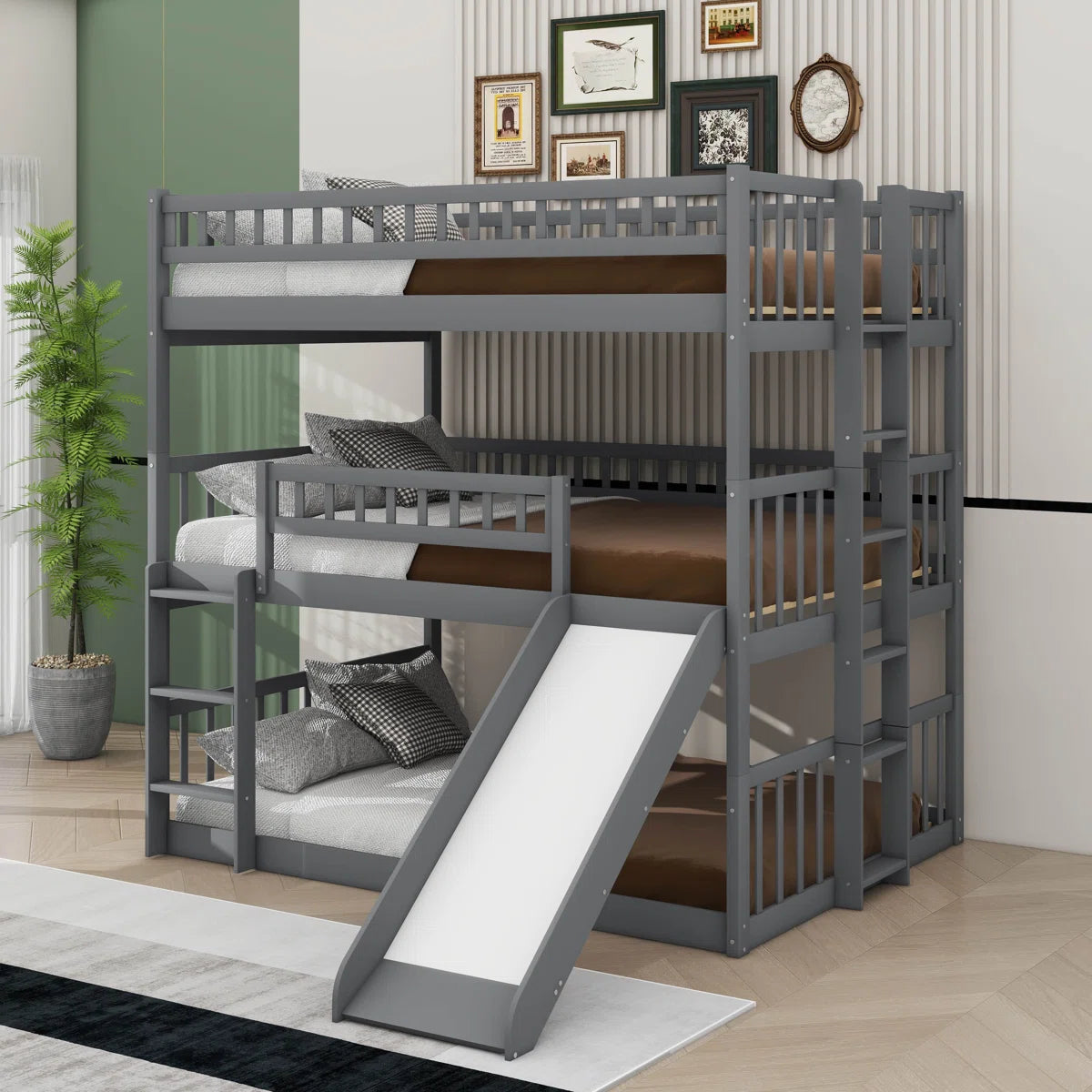 Furnishiaa Full-Over-Full-Over-Full Triple Bunk Bed