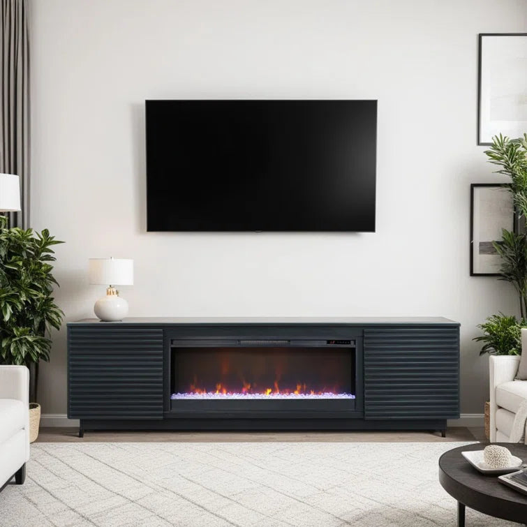 Furnishiaa Solid Sheesham Wood Fireplace TV Stand