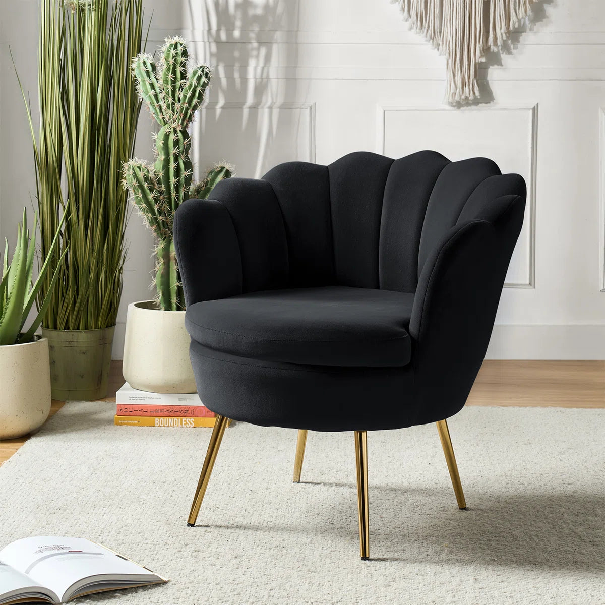 Furnishiaa Velvet Barrel Accent Chair with Gold Metal Legs