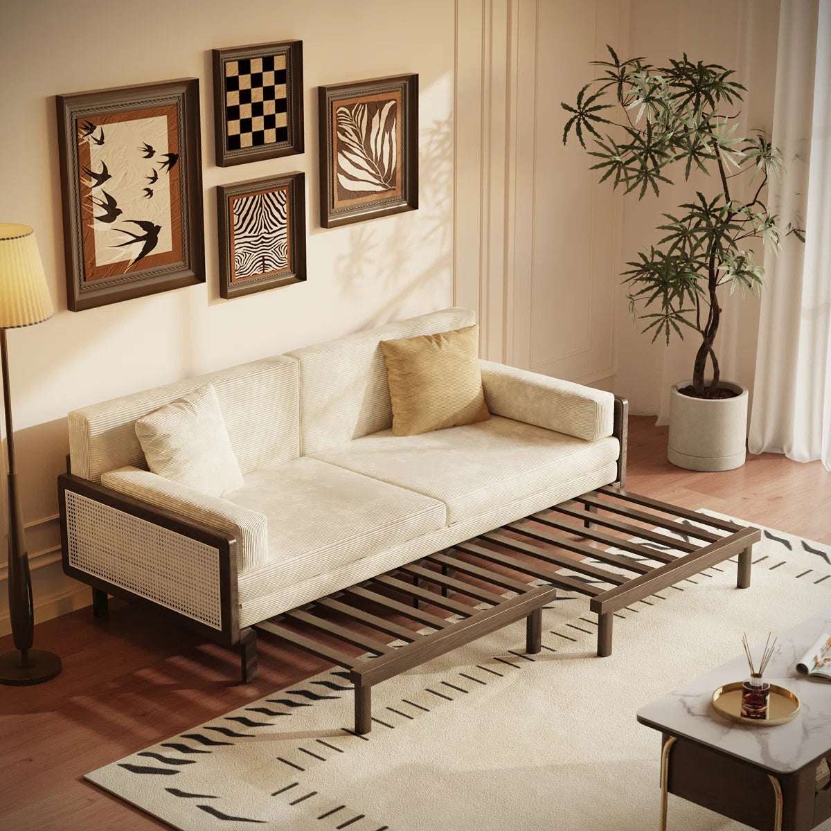 Furnishiaa Convertible Solid Sheesham Wood Sofa Bed