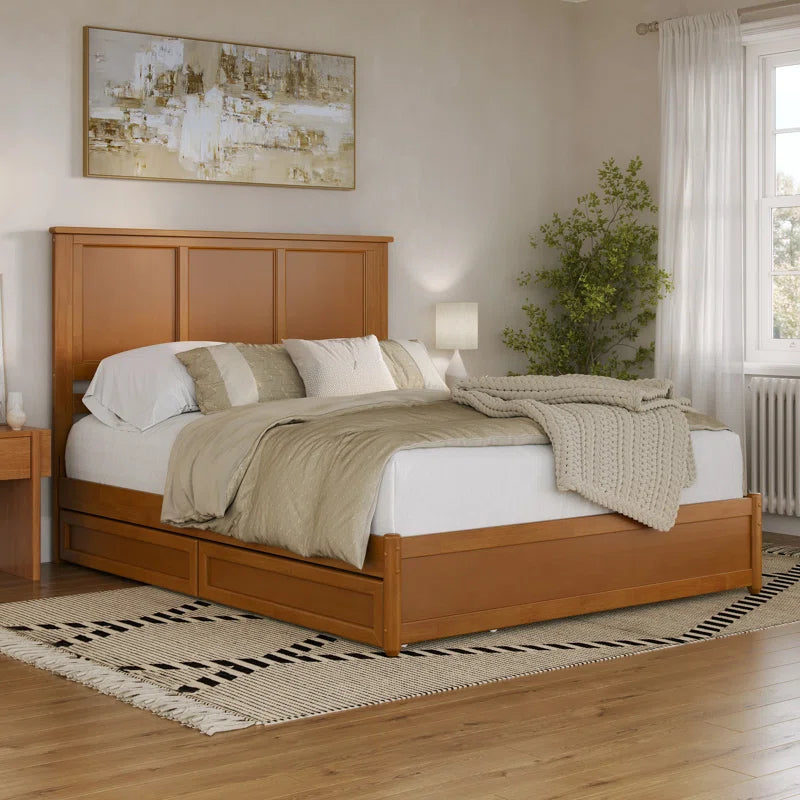Furnishiaa Solid Sheesham Wood Platform Bed with Panel Footboard & Storage Drawers
