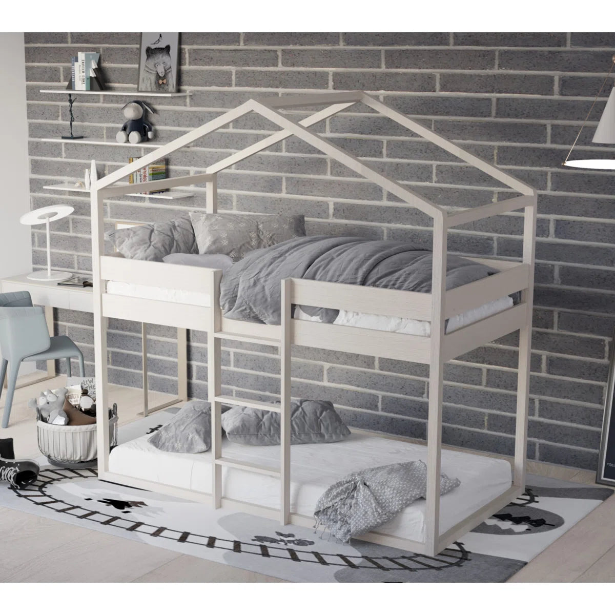 Furnishiaa Twin Over Twin House-Shaped Bunk Bed
