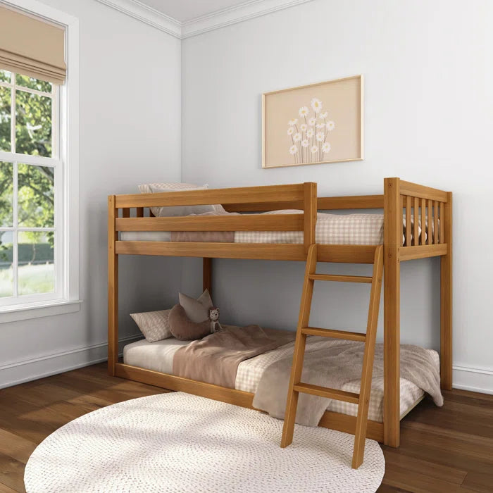 Furnishiaa Solid Sheesham Wood Twin Over Twin Low Bunk Bed