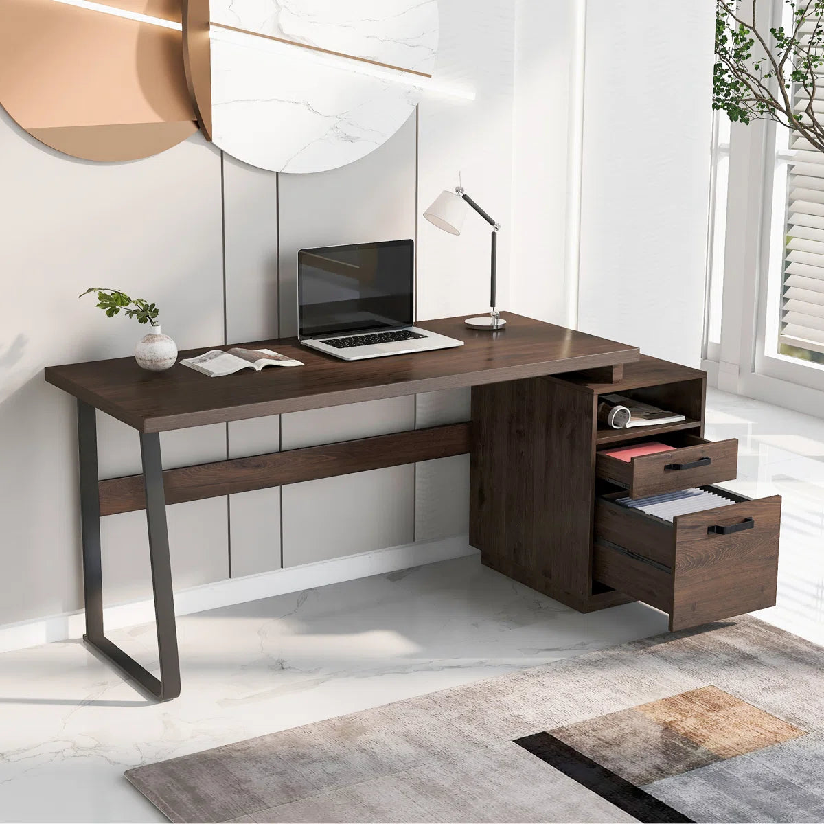 Furnishiaa Solid Sheesham Wood Computer Desk with Drawers