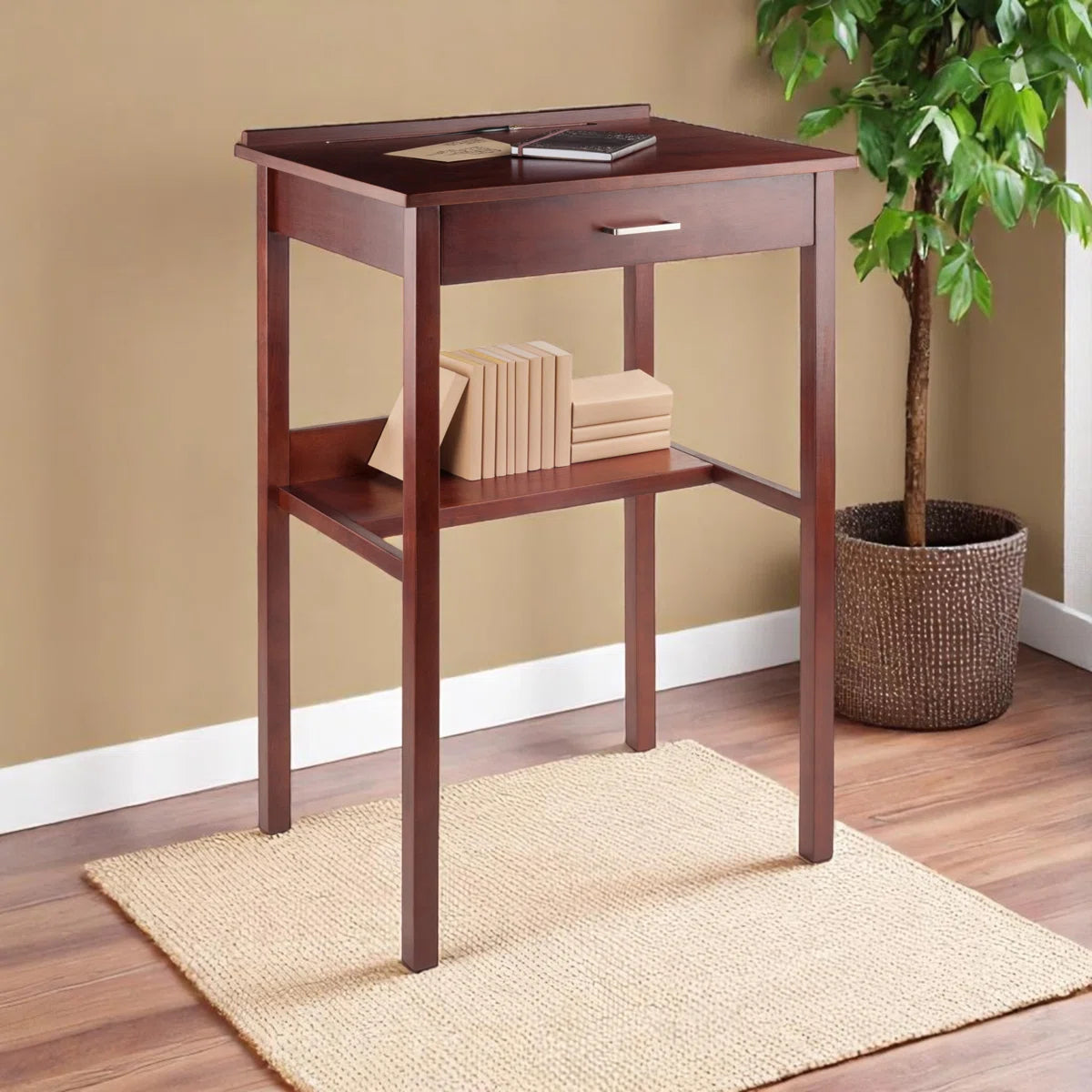 Furnishiaa Solid Sheesham Wood High Standing Desk