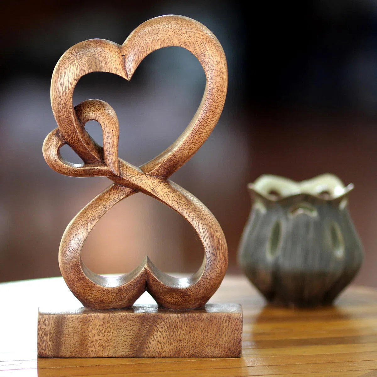 Furnishiaa Solid Sheesham Wood Handmade Love & Harmony Sculpture