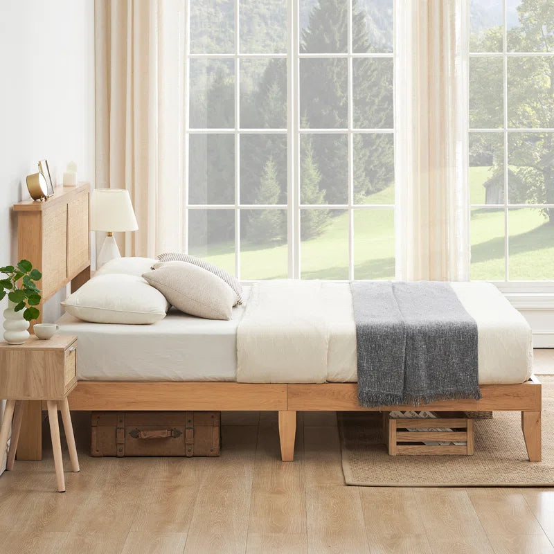 Rich Solid Wood Natural Cane Without Storage Bed