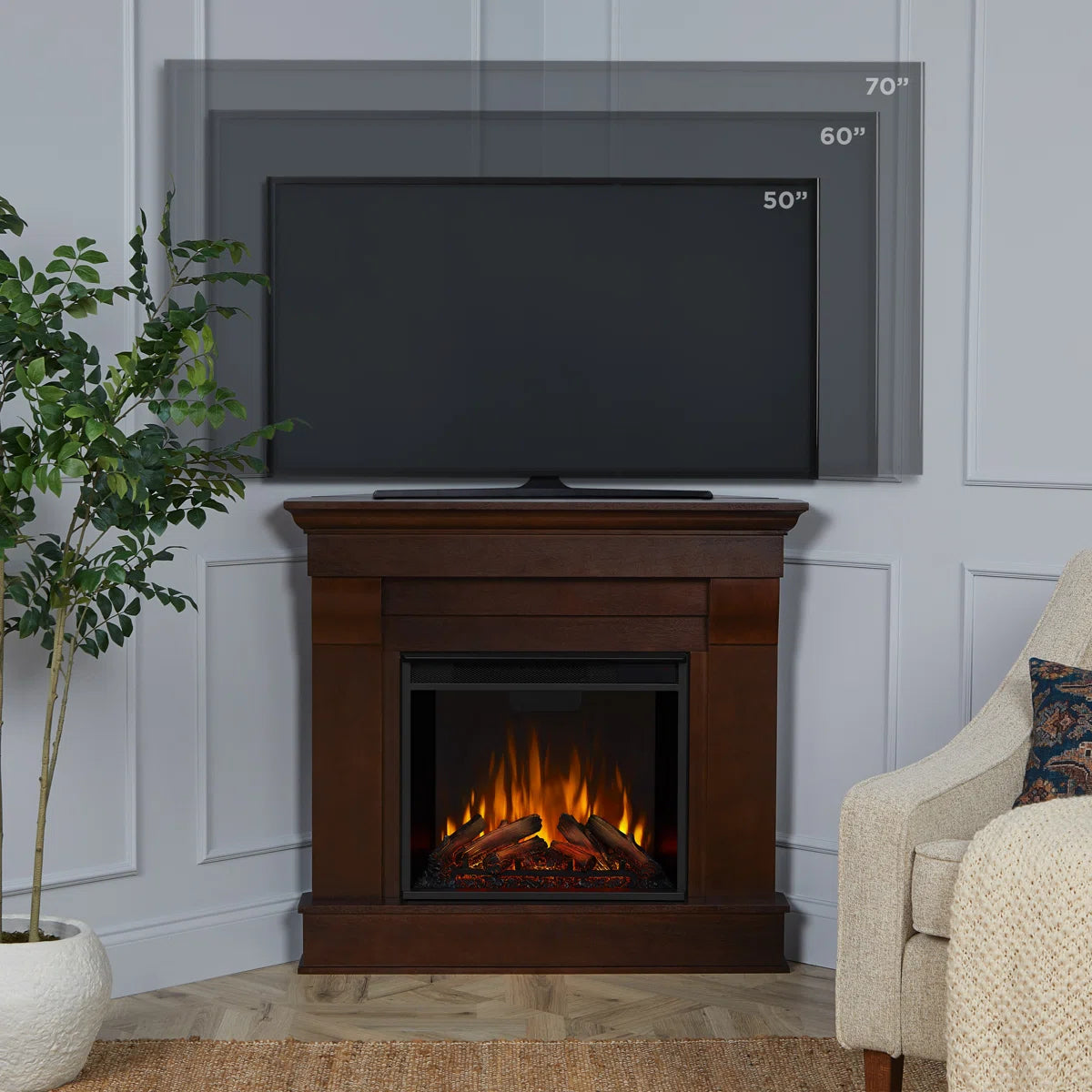 Furnishiaa Solid Sheesham Wood Electric Fireplace