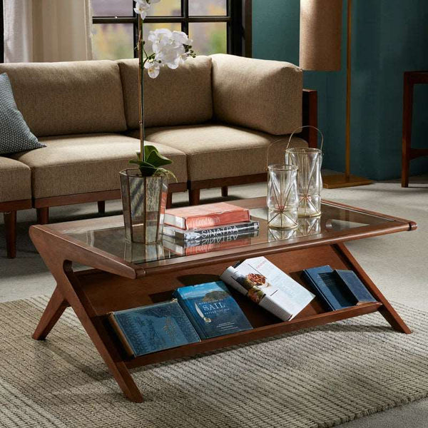 Furnishiaa Solid Wood Coffee Table With Tempered Glass