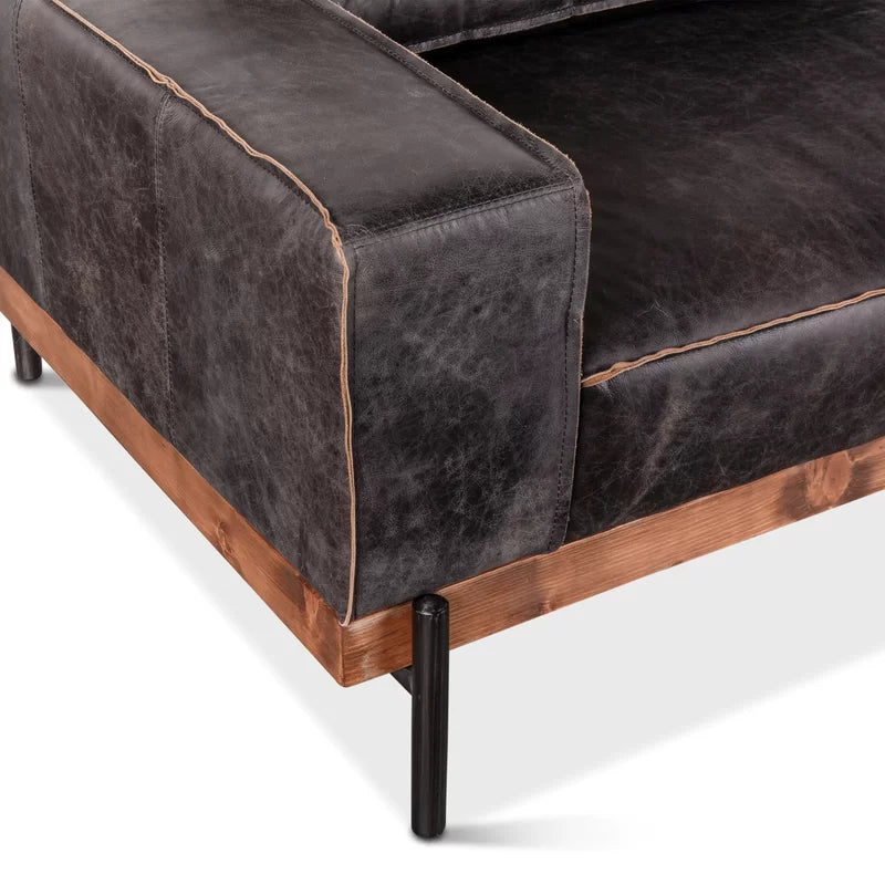 Metal & Synthetic Leather Arm Sofa Brown