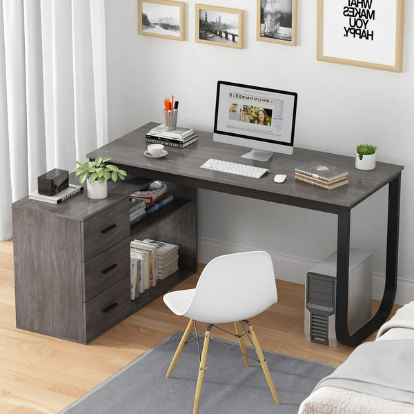 FURNISHIAA Ultimate Sheesham & Metal L Shaped Study Table for Home/Office