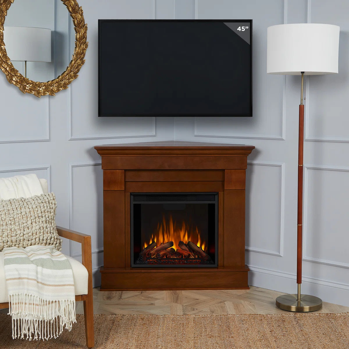 Furnishiaa Solid Sheesham Wood Electric Fireplace