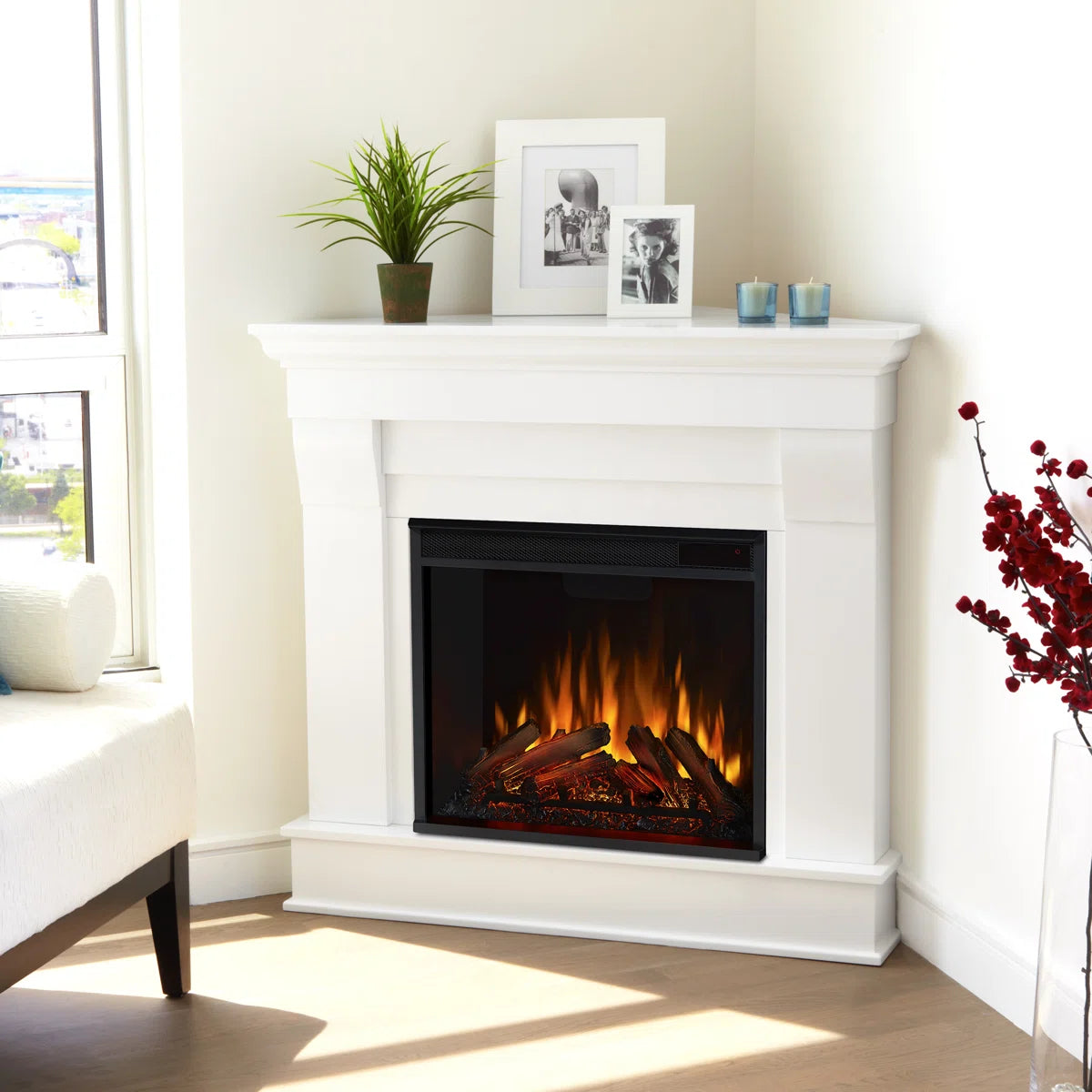 Furnishiaa Solid Sheesham Wood Electric Fireplace
