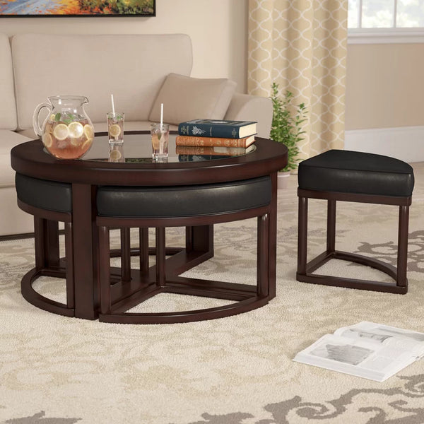 Sofa table deals with nesting ottomans