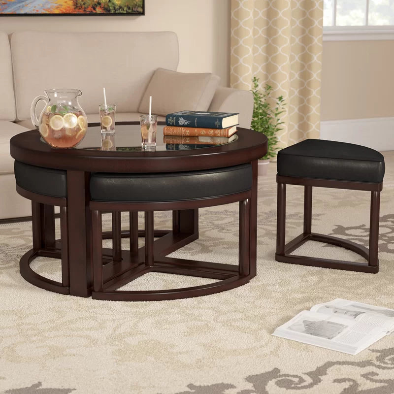 Solid Sheesham Wood Coffee Table With 4 Nesting Stools