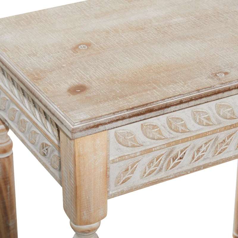 FURNISHIAA Solid Sheesham Wood Distressed Nesting End Table - Set of 2