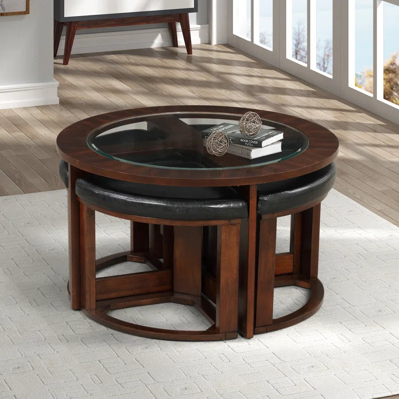 Solid Sheesham Wood Coffee Table With 4 Nesting Stools