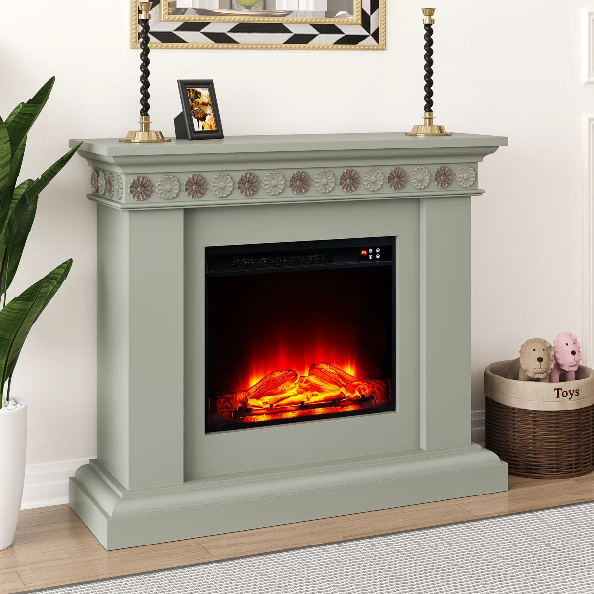Furnishiaa Electric Fireplace – Solid Sheesham Wood Mantel Design