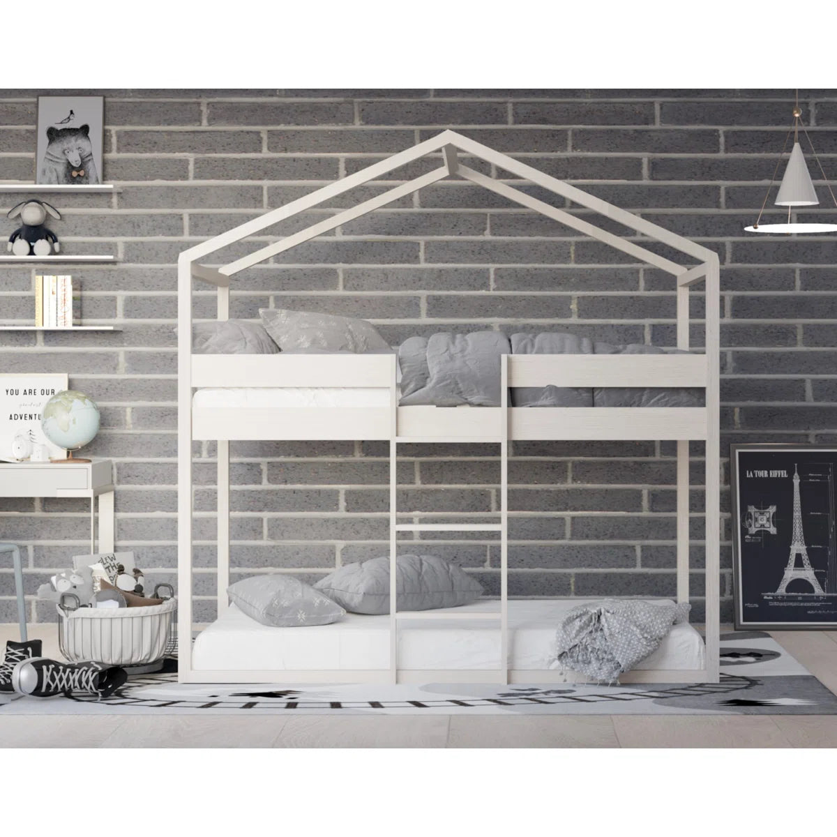 Furnishiaa Twin Over Twin House-Shaped Bunk Bed
