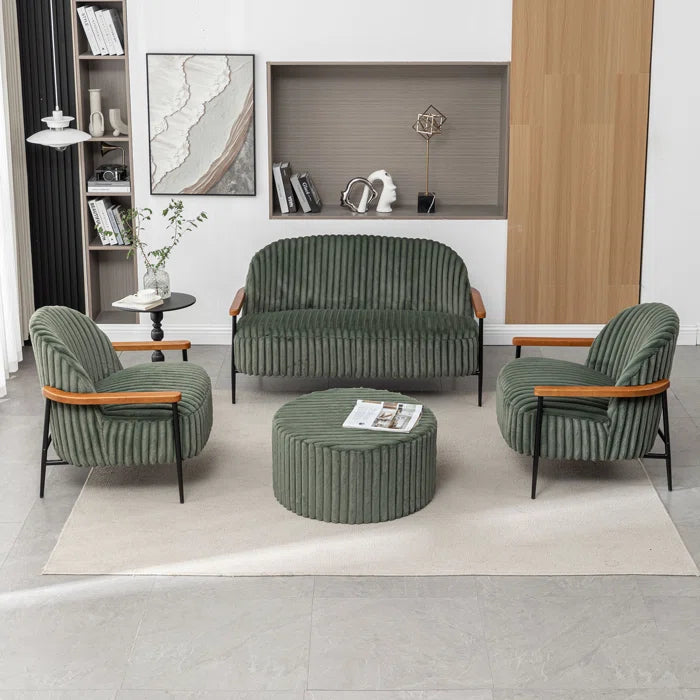 Furnishiaa 4-Piece Modern Living Room Sofa Set – Solid Sheesham Wood Armrests