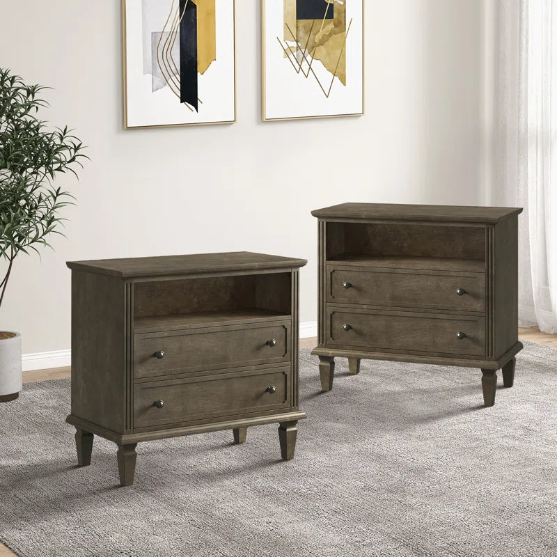 2-Piece Solid Sheesham Wood Nightstand Set with Charging Station – Furnishiaa