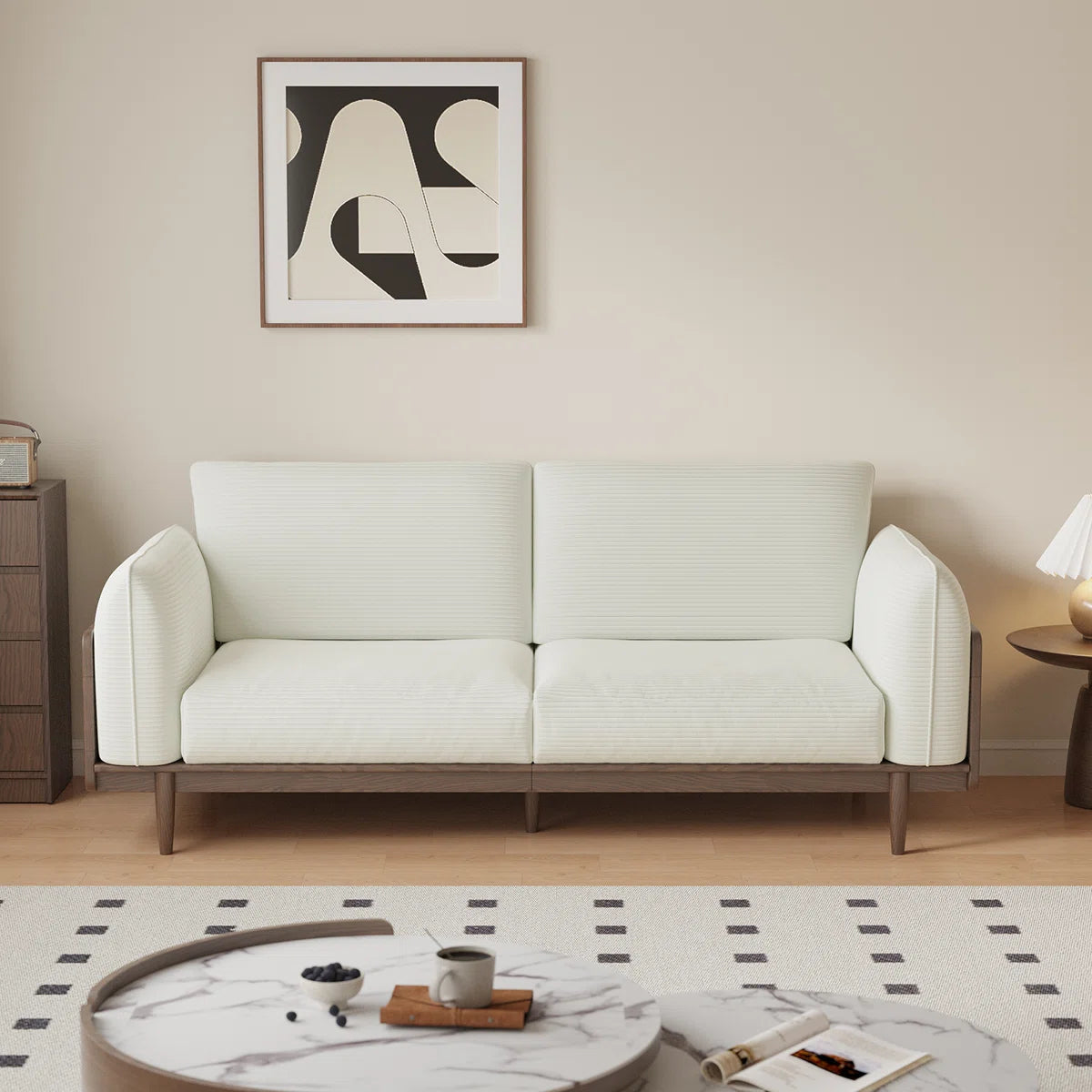 Elegant 3-Seater Corduroy Sofa with Solid Sheesham Wood Frame