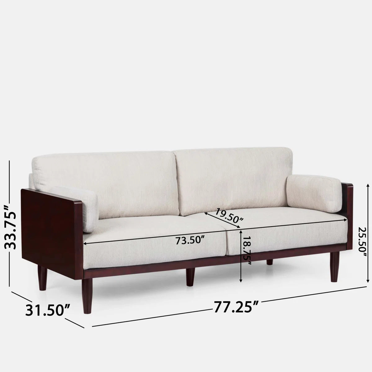 Furnishiaa 3-Seater Mid-Century Modern Upholstered Sofa