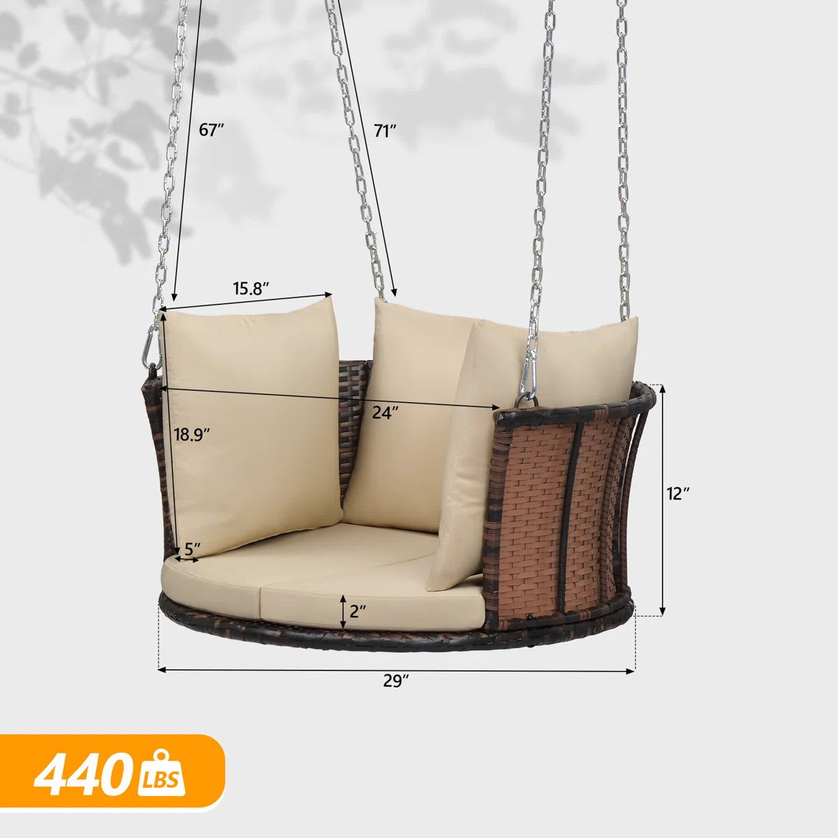 Furnishiaa Aroura Porch Swing – PE Rattan with Plush Cushions & Hanging Chain