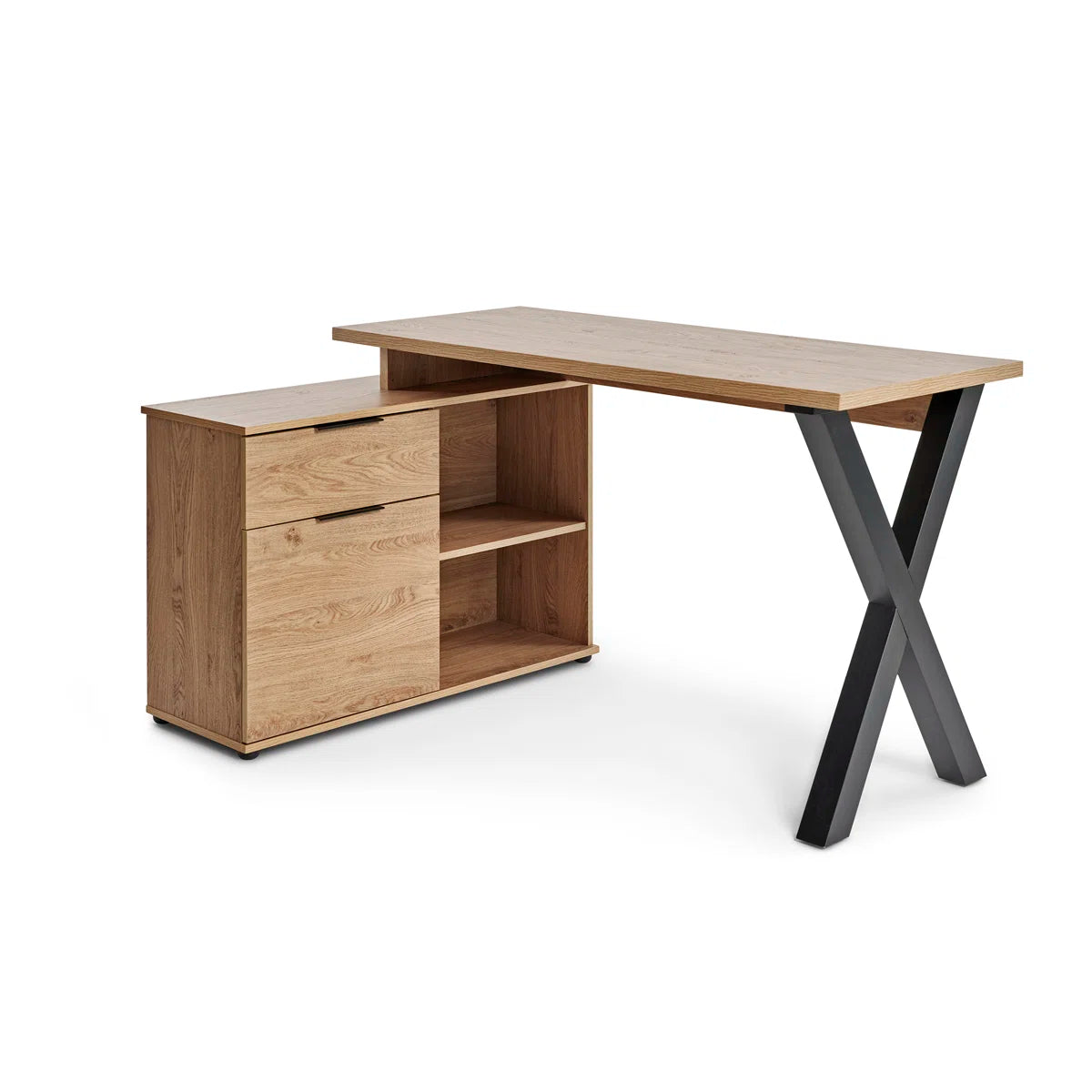 Furnishiaa Solid Sheesham Wood L-Shaped Corner Desk with Storage