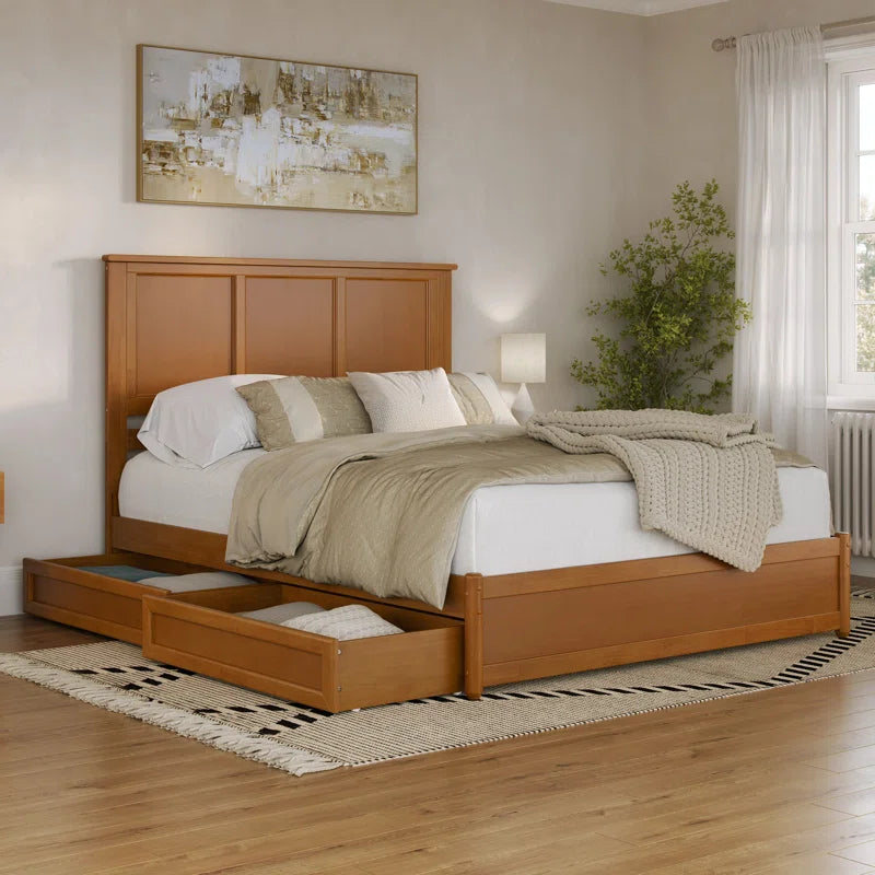 Furnishiaa Solid Sheesham Wood Platform Bed with Panel Footboard & Storage Drawers