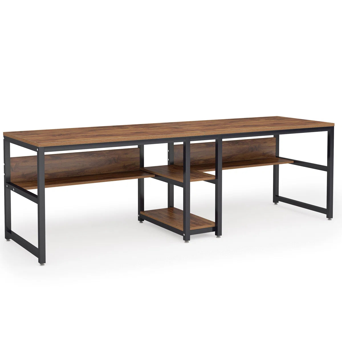 Furnishiaa Double Workstation Desk – Solid Sheesham Wood & Industrial Metal Frame