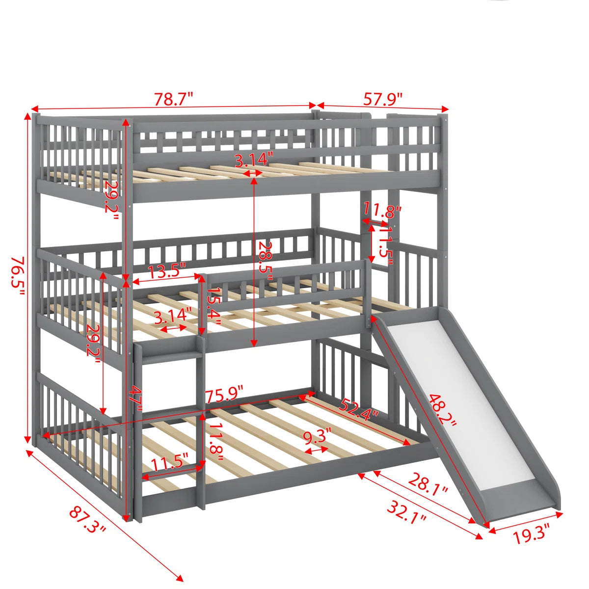 Furnishiaa Full-Over-Full-Over-Full Triple Bunk Bed