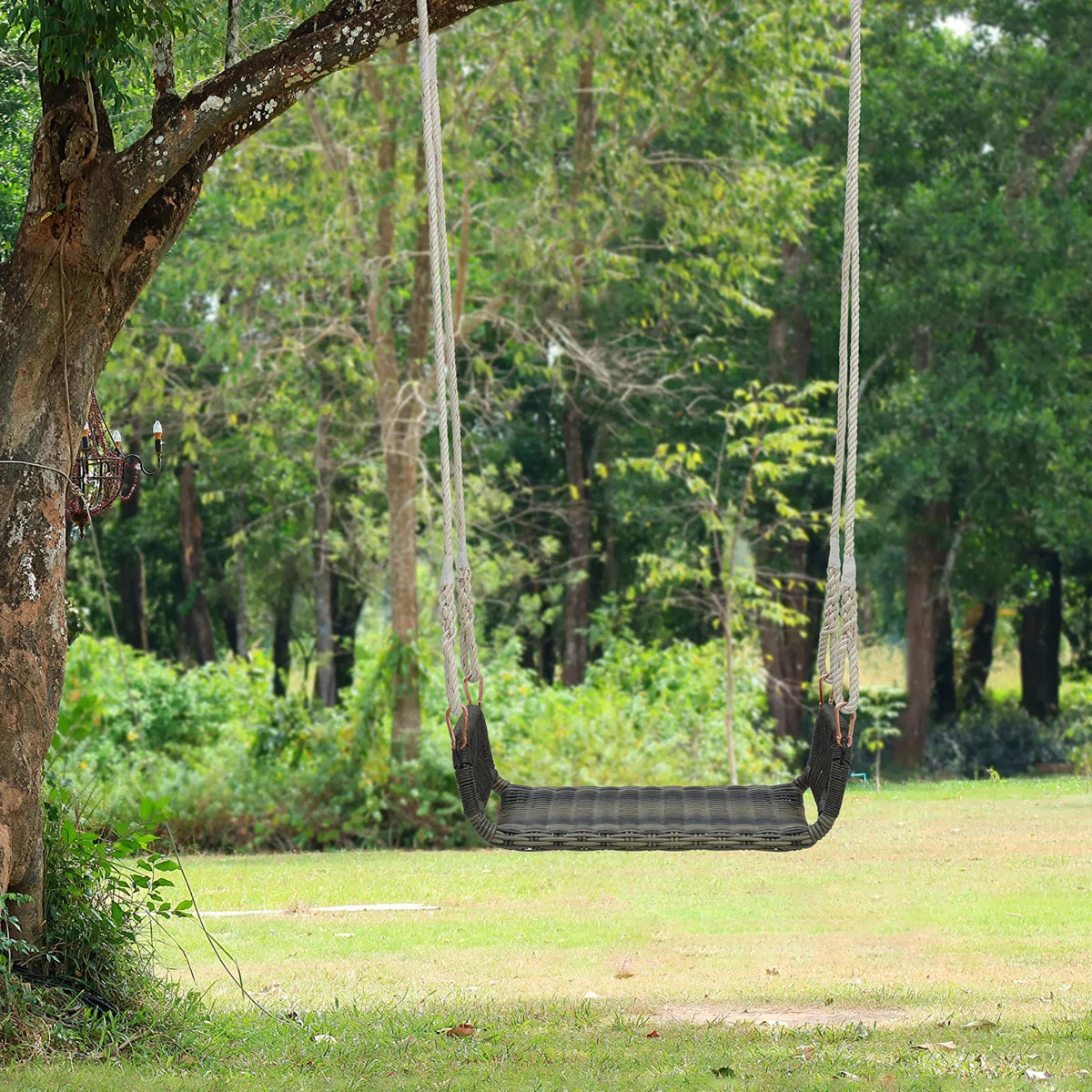 Furnishiaa Rattan Hanging Porch Swing with 4-Way Motion