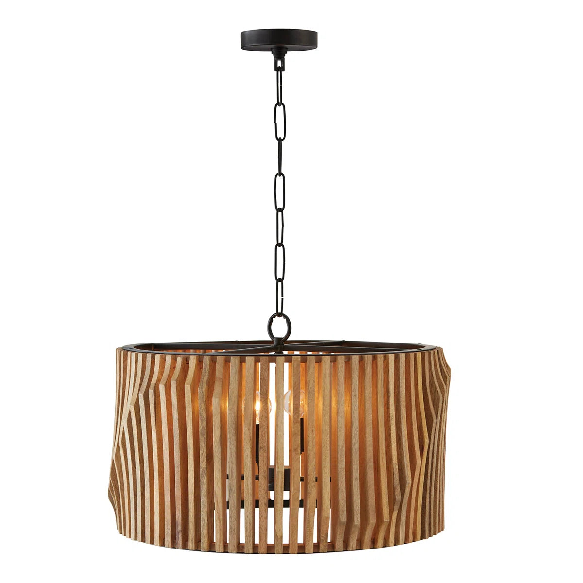 Furnishiaa Archer Pendant Light – Handcrafted Solid Sheesham Wood & Matte Black Metal
