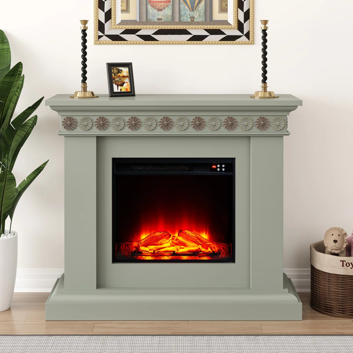 Furnishiaa Electric Fireplace – Solid Sheesham Wood Mantel Design