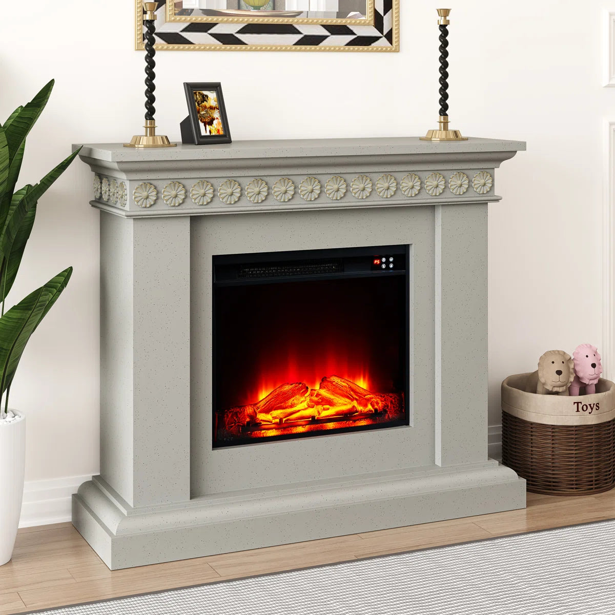 Furnishiaa Electric Fireplace – Solid Sheesham Wood Mantel Design