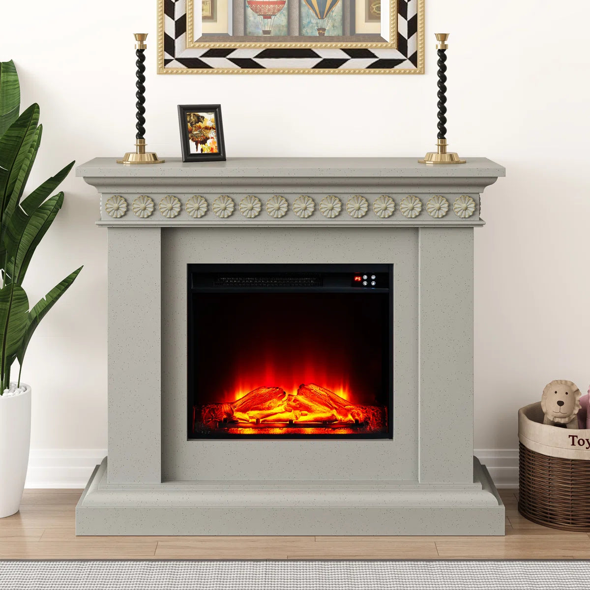 Furnishiaa Electric Fireplace – Solid Sheesham Wood Mantel Design