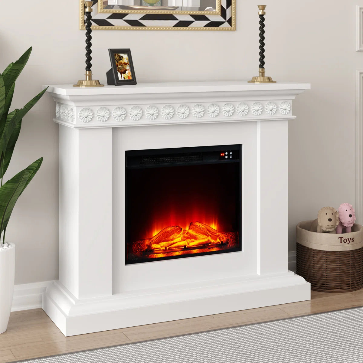 Furnishiaa Electric Fireplace – Solid Sheesham Wood Mantel Design