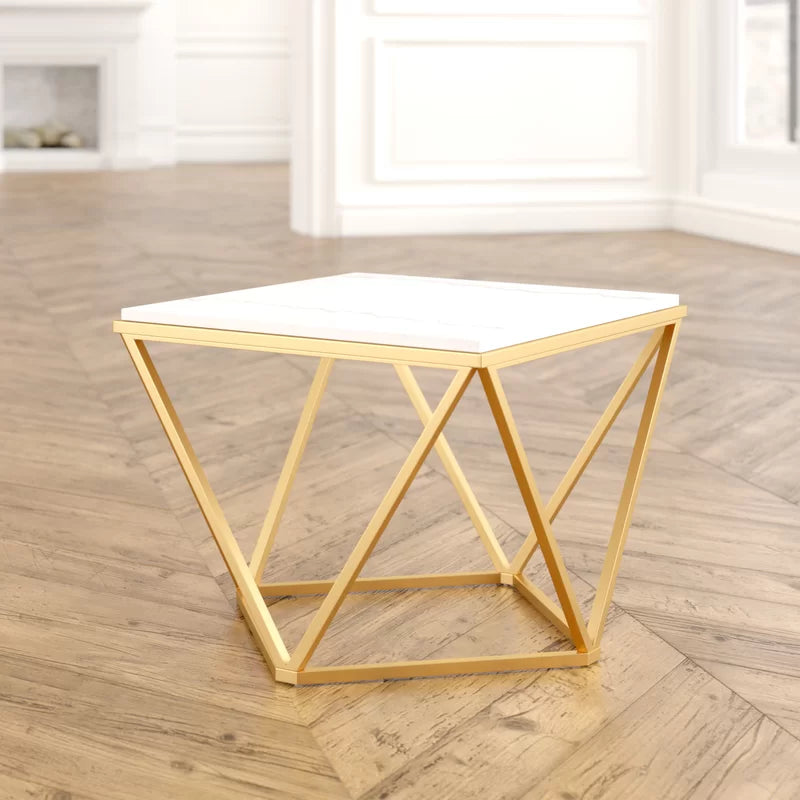 Solid Wood Top With Metal Gold Frame Coffee Table