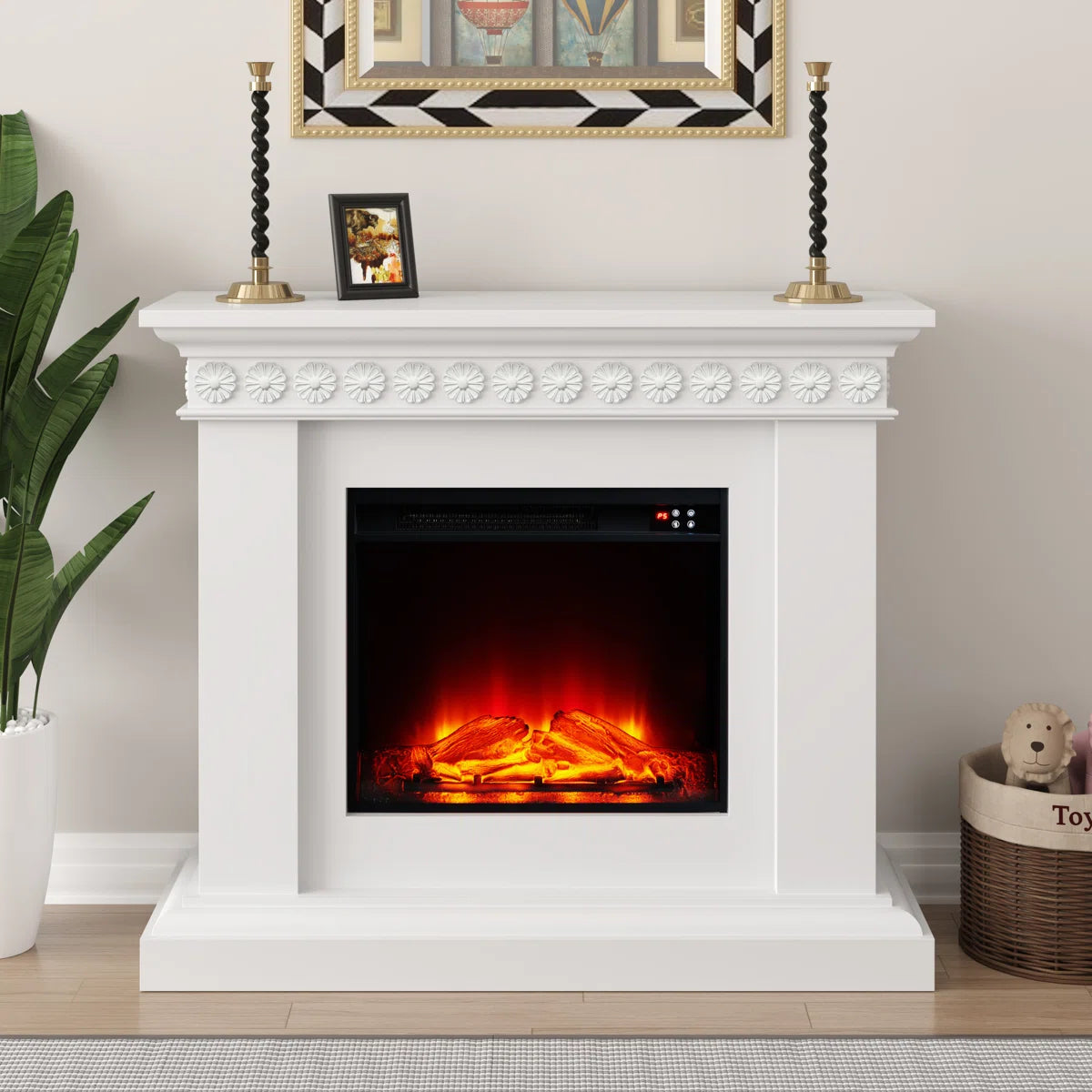 Furnishiaa Electric Fireplace – Solid Sheesham Wood Mantel Design