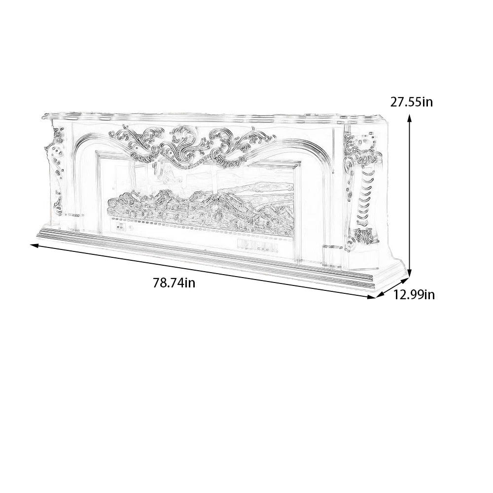 Furnishiaa Solid Sheesham Wood Electric Fireplace with Carved Mantel
