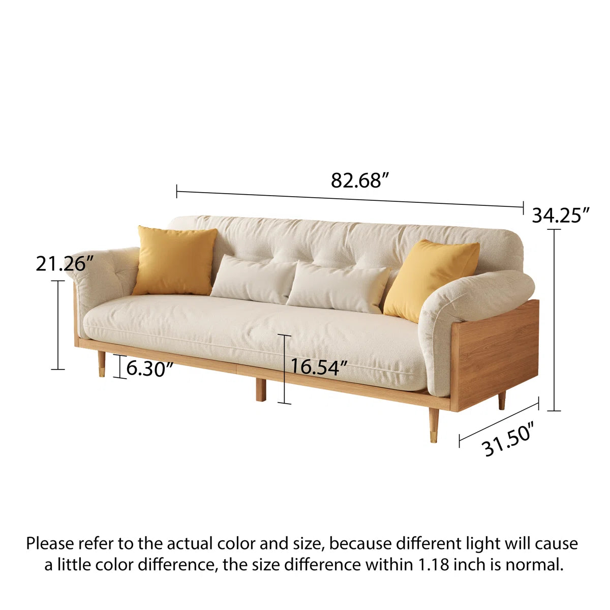 Compact 3-Seater Sheesham Wood Sofa – Cotton Linen Upholstery for Small Living Spaces