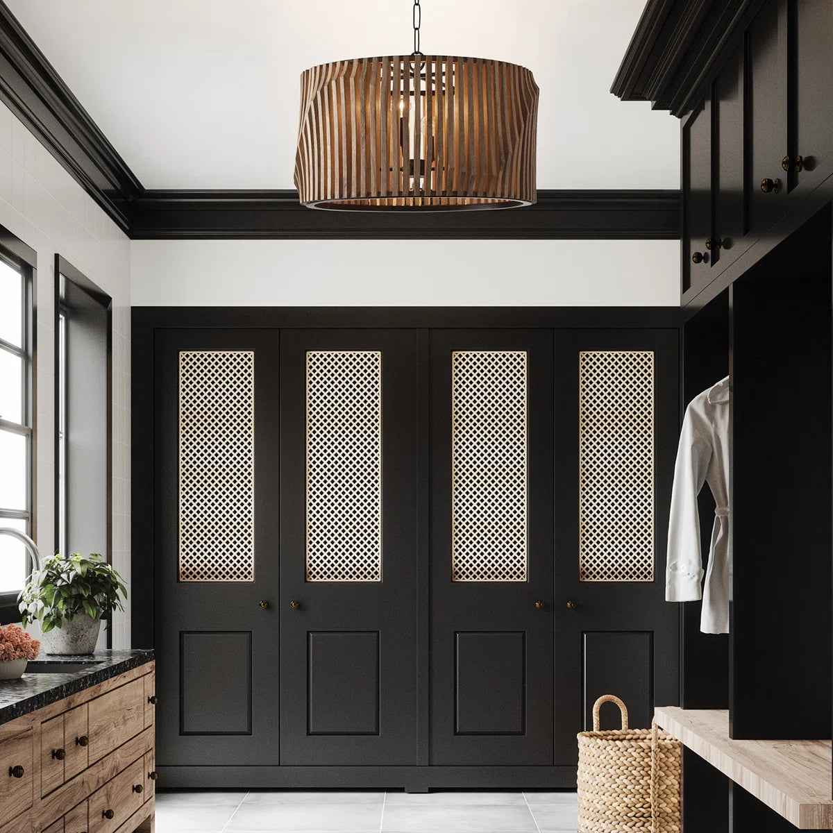 Furnishiaa Archer Pendant Light – Handcrafted Solid Sheesham Wood & Matte Black Metal